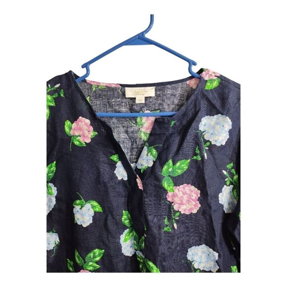 Charter Club Luxury Linen V Neck Tie Sleeve Floral Casual Office Preppy Blouse L - Picture 5 of 7